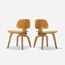 DCWs, pair by Charles and Ray Eames, 1945, birch plywood, rubber, sold Feb 2015