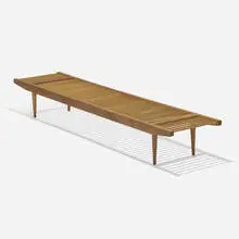 Milo Baughman, bench, c. 1950, walnut, birch