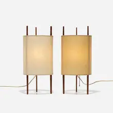 Isamu Noguchi, table lamps model 9, pair, 1947, cherry, fiberglass-reinforced polyvinyl