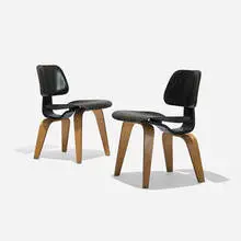 Charles and Ray Eames, special-order DCWs, pair, 1945 / 1948, aniline-dyed ash plywood, ash plywood, rubber