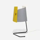 Lester Geis, T-5-G table lamp, 1951, enameled aluminum, enameled steel, brass