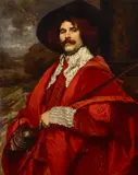 Ferdinand Roybet, A portrait of a cavalier in red robes and a black hat