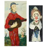 Gabriel Dauchot, Clown; Harlequin (two works), both oil on canvas