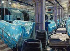 Gustav Alexandersson, The leather factory, Chromium tanning (Laderfabriken, kromgaruning), oil on canvas