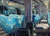 Gustav Alexandersson, The leather factory, Chromium tanning (Laderfabriken, kromgaruning), oil on canvas