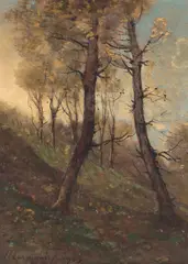Henri Harpignies, Colline Boisée, oil on canvas