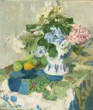 Henriette Amiard Oberteuffer, Blue hortensias, oil on canvas