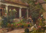 Imre Gergely, Garden scene, oil on canvas