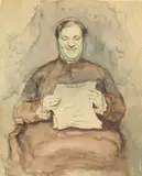 Irving Ramsey Wiles, Smiling cleric reading a letter, watercolor and pencil on paper