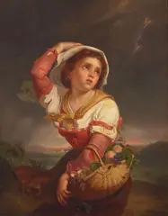 Jean-Baptiste Greuze, Jeune fille au panier garni fuyant l'orage (Young girl with a Basket Fleeing the Storm)), oil on board