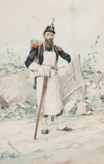 Vittorio Guaccimanni, A traveling soldier, watercolor on paper