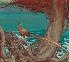 Pheasant on a tree along the coast by Jessie Arms Botke, oil on canvas, sold Mar 2024