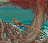 Jessie Arms Botke, Pheasant on a tree along the coast, oil on canvas