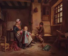 Joseph Athanase Aufray, The drawing lesson, oil on board