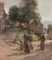 Léon Augustin Lhermitte, Paysans discutant à Mont-Saint-Père, pastel on paper
