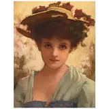 Vittorio Matteo Corcos, A portrait of a girl in a hat, oil on canvas