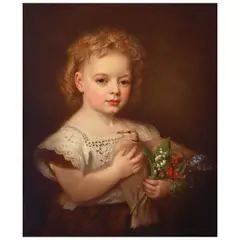 Robert Crozier, A portrait of a young girl with a bird and a boquet, oil on canvas