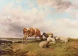 Ra Thomas Sidney Cooper, Cow and sheep in a pasture, oil on canvas