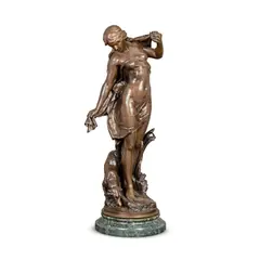 Mathurin Moreau, patinated bronze figure of 'Venus au Bain', patinated bronze