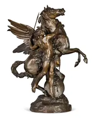 Émile Louis Picault, patinated bronze mythological group of 'Persée et Pégase avec la tete de Meduse (Perseus and Pegasus with the head of Medusa)' or 'La naissance de Pégase (The birth of Pegasus)', patinated bronze