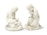 John Bell, carved white marble figure of a young girl together with a similar period carved white marble figure entitled 'The Friend of the Family', marble