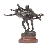 Alfred Boucher, patinated bronze figural group of 'Au But (The Finishing Line)', patinated bronze