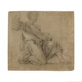 Eustache Le Sueur, Etude de figure, black chalk on beige paper