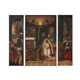 Ecole espagnole, Triptych : le panneau central : l'Annonciation; le panneau de gauche : la Presentation au Temple; le panneau de droite : la Visitation, oil on panel, a set of three framed as one