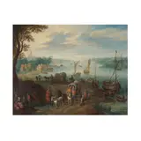 Jan Brueghel le Jeune, Paysage fluvial animé de figure et barques, oil on copper