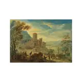 Mathys Schoevaerdts, Paysage fluvial animé de figure et bateaux, oil on copper