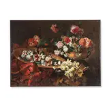 Nature morte aux fleurs, un tapis, et un perroquet by Giovanni Battista Ruoppolo, oil on canvas, offered Oct 2024