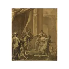 Donato Creti, Esther et Assuérus, oil on paper laid down on canvas, en grisaille