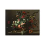 Gilles Dutillieu, Fleurs dans un vase de bronze avec quelques fruits auprès, oil on canvas