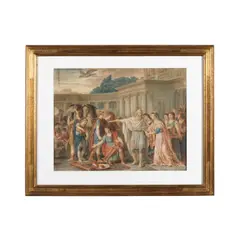 Joseph-Marie Vien, Priam partant supplier Achille de lui rendre le corps  d'Hector, black, red chalk, watercolour and heightened with white on paper, squared