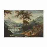 Marco Ricci, Paysage au bord de l'eau, animé de figures, oil on canvas