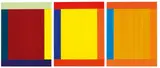 Anima Mundi 81-3 by Imi Knoebel, 2010, 3-teilige Arbeit: Acryl auf Kunststofffolie, collagiert, aufgezogen auf Aluminium, sold Dec 2016