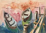 Karl Schmidt-Rottluff, Zwei Ruderboote am Steg