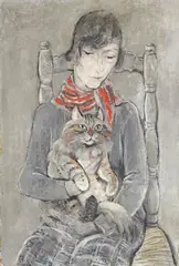 Jeanne Mammen, Frau mit Katze (Marie Louise)“. Vor 1929, Öl auf Leinwand auf Holzplatte