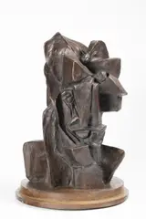 Emil Filla, Cubist Head, 1913 - 1914, patinated bronze, wood