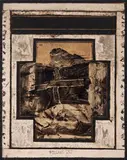 Llyn Foulkes, The Flag, 1962, Lacquer, newsprint, tar, and canvas on Masonite