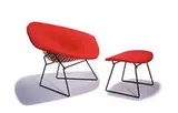 Harry Bertoia, Large Diamond chair and ottoman (2), 1954, Enameled steel wire, upholstery