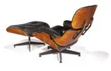 Charles and Ray Eames, Lounge chair and ottoman, Laminated rosewood, black leather upholstery, polished and enameled aluminum