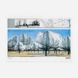 Christo, Wrapped Trees, 1998, offset lithograph in colors, fabric swatch