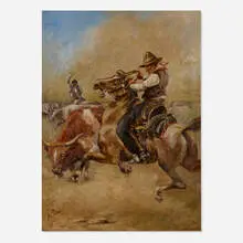 Leo F. Thibou, Untitled (Cowboys), 1907, oil on canvas