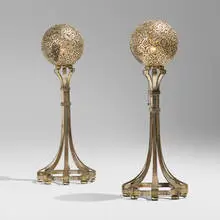 Oscar Bach, Table lamps, pair, silvered bronze