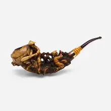Colossus Pipe Factory, Smoking pipe with original case, meerschaum, Bakelite, 14k yellow gold