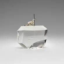 James Houston for Steuben, Arctic Fisherman, c. 1970, lead glass, rhodium-plated sterling silver