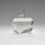 James Houston for Steuben, Arctic Fisherman, c. 1970, lead glass, rhodium-plated sterling silver