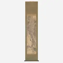 Fang Ruo, Sparrows Perched on a Pine Tree (hanging scroll), ink on paper, silk, wood