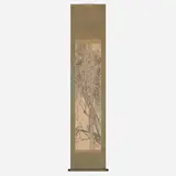 Fang Ruo, Sparrows Perched on a Pine Tree (hanging scroll), ink on paper, silk, wood